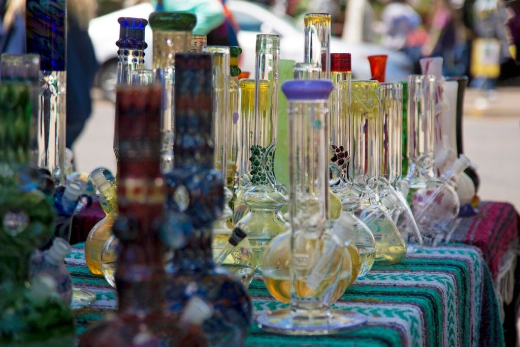 display of different types of bongs