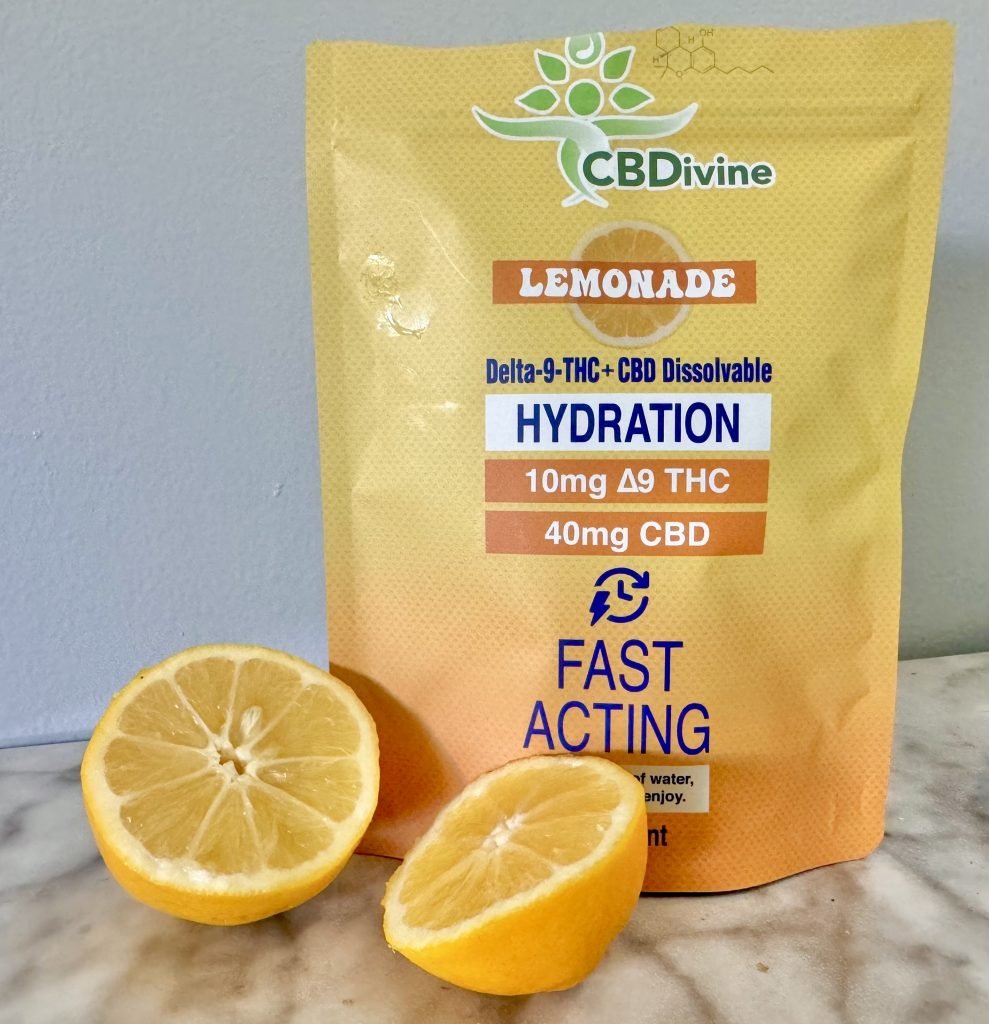 CBDivine Lemonade Delta 9 + CBD dissolvable with lemons