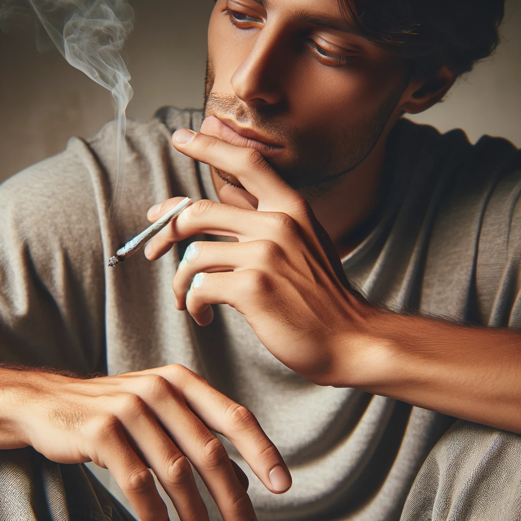 image-of-an-adult-person-in-a-relaxed-casual-pose-smoking-a-joint.-The-individual-should-be-depicted-in-a-peaceful-and-contemplative-mood