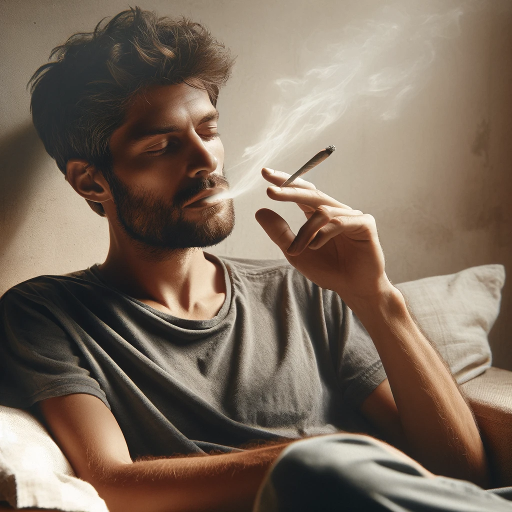 mage-of-an-adult-person-in-a-relaxed-casual-pose-smoking-a-joint.-The-individual-should-be-depicted-in-a-peaceful-and-contemplative-mood