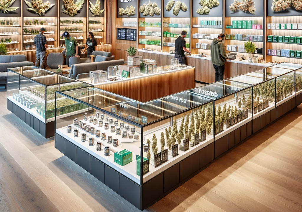 -An-interior-view-of-a-modern-weed-dispensary.-The-dispensary-is-well-organized-with-a-clean-sleek-design.